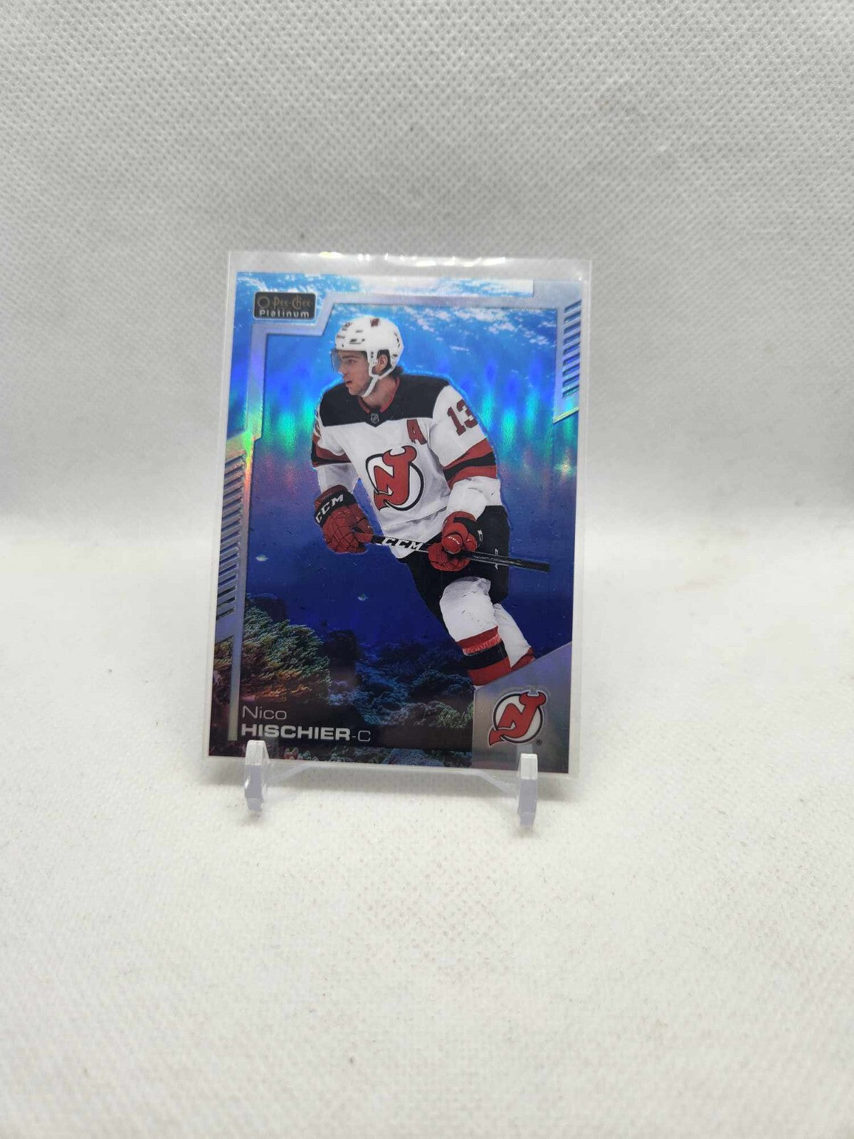 2020-21 UD Nico Hischier Aquamarine Refractor NJ Devils OPC Platinum Hockey