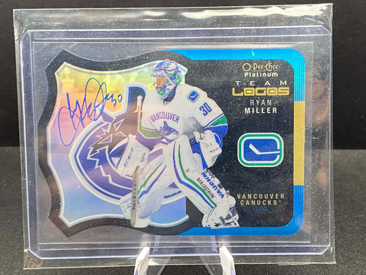 2015-16 OPC Platinum Ryan Miller Team Logos Auto Rainbow