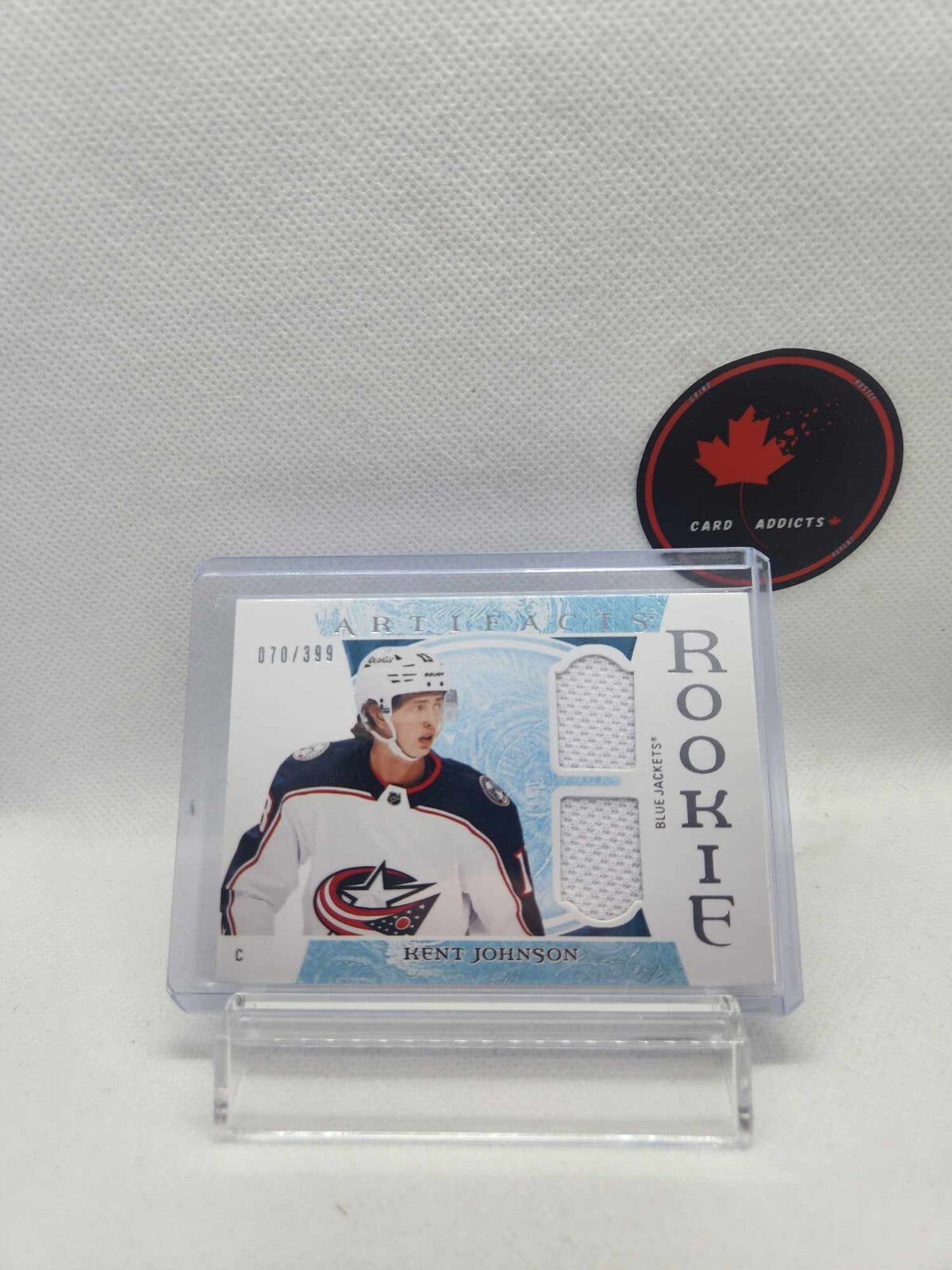 22-23 UD Artifacts Kent Johnson Horizontal Dual Jersey Relic SP/399 Rookie