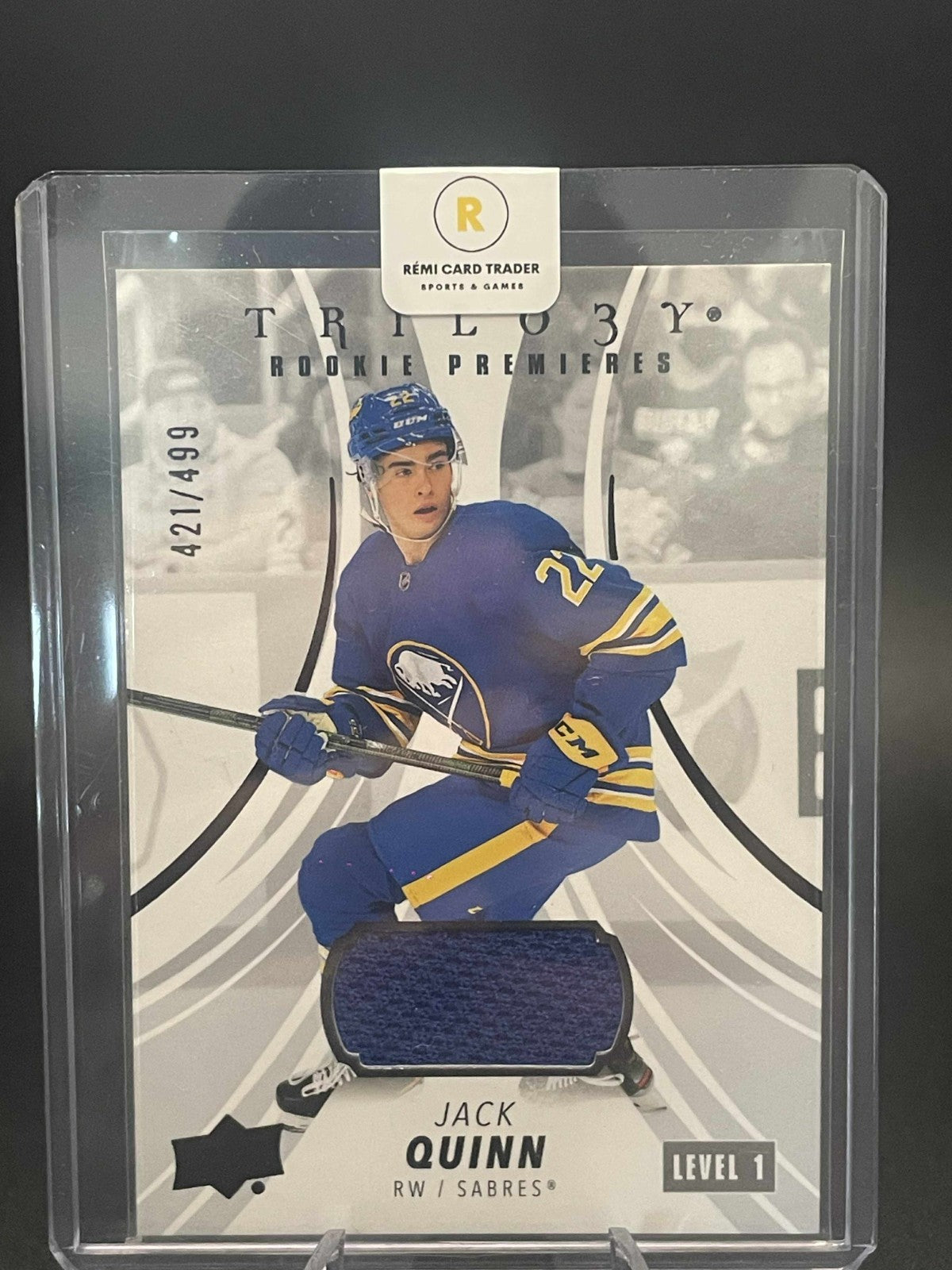 Jack Quinn 2022-23 UD Trilogy Rookie Premieres Jersey RC Card  /499
