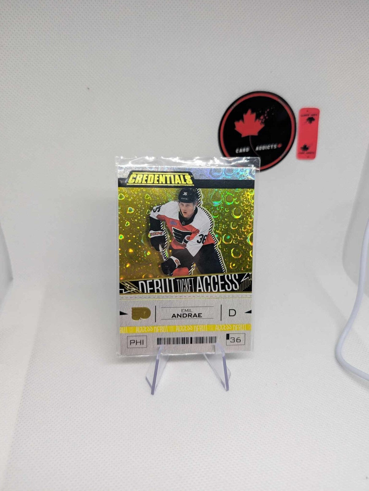 2023-24 Emil Andrae Upper Deck Credentials Debut Ticket Access Yellow RC