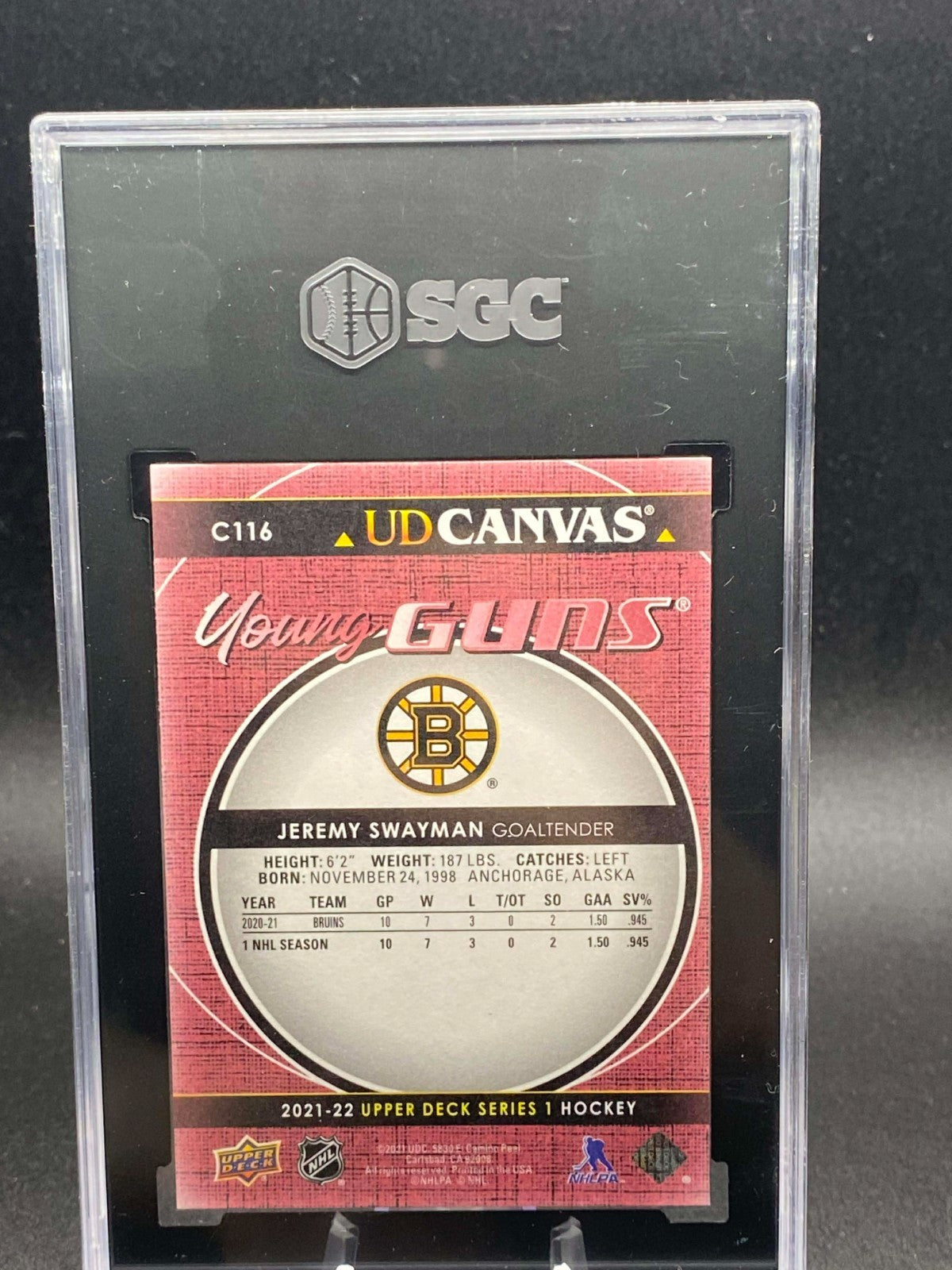 2021 UPPER DECK #C116 JEREMY SWAYMAN UD CANVAS YOUNG GUNS RC ROOKIE SGC 9.5