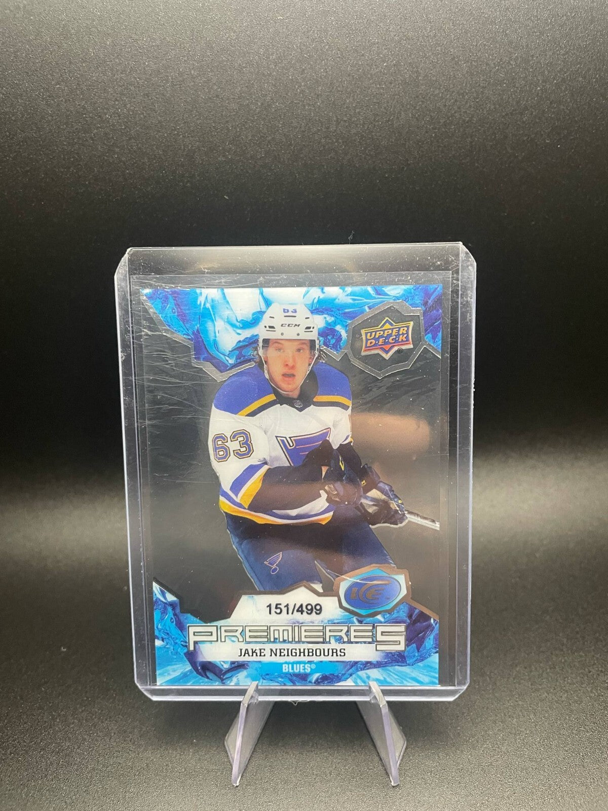 2021 22! UD! Ice Premieres! Jake Neighbours! /499! St. Louis Blues! #221!