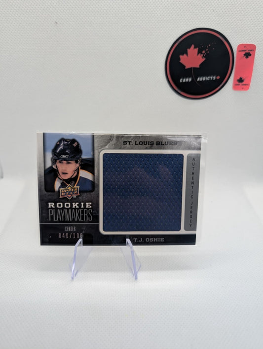 2008-09 Upper Deck Series 2 Rookie Playmakers Materials TJ Oshie Jersey /100