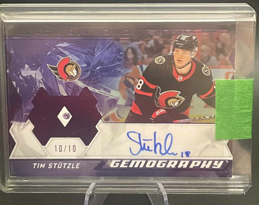 2023-24 Black Diamond Tim Stutzle Gemography Purple Auto 10/10 Lat Print Relic