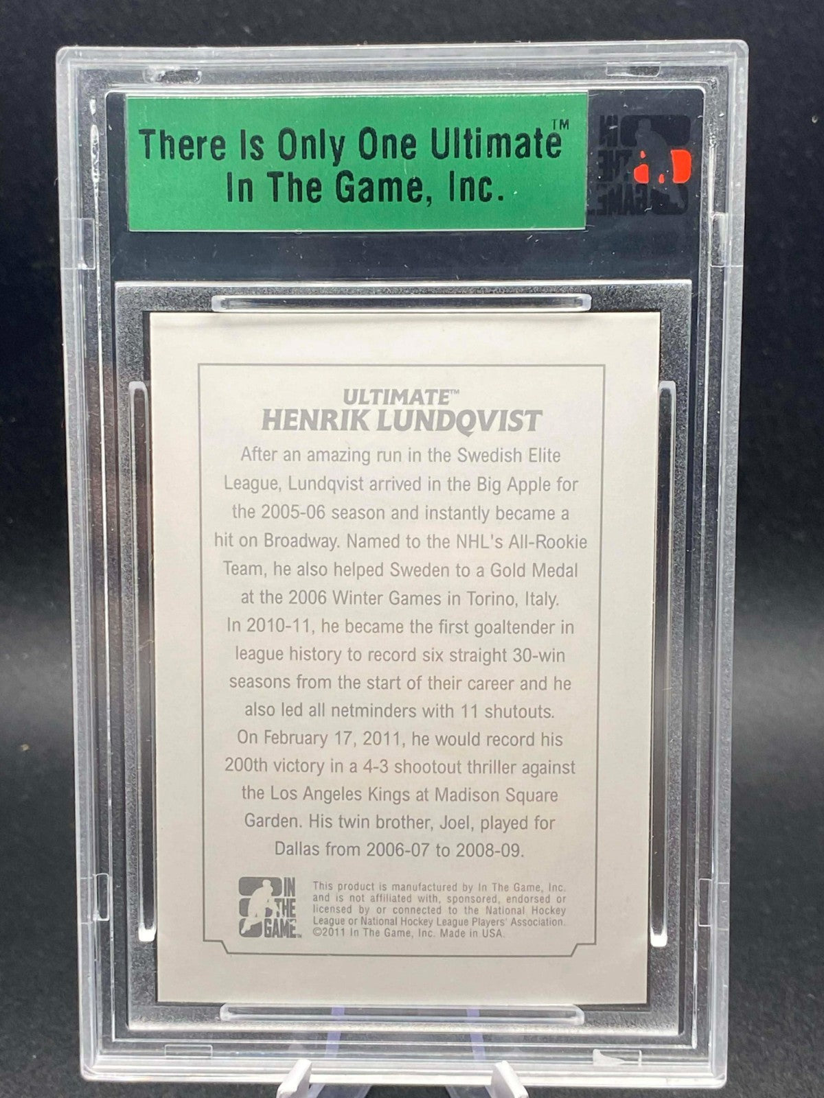 2011 IN THE GAME ULTIMATE MEMORABILIA HENRIK LUNDQVIST BASE CARD SILVER /62