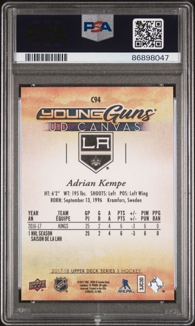 2017-2018 UD Series 1 Young Guns Canvas Adrian Kempe PSA 9