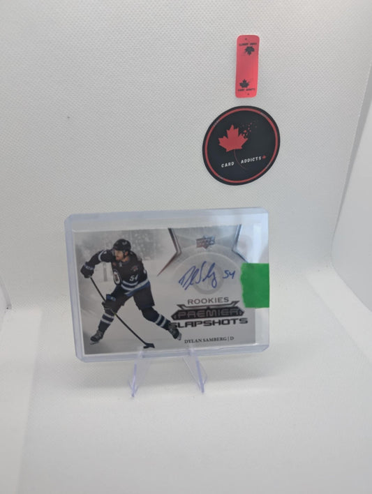 2022-23 Upper Deck Premier Rookies Slapshots Auto Dylan Samberg +SPX Finite /199