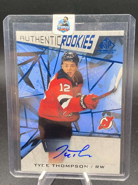 Tyce Thompson 2021-22 SP Game Used Authentic Blue Rookie Auto #181 New Jersey