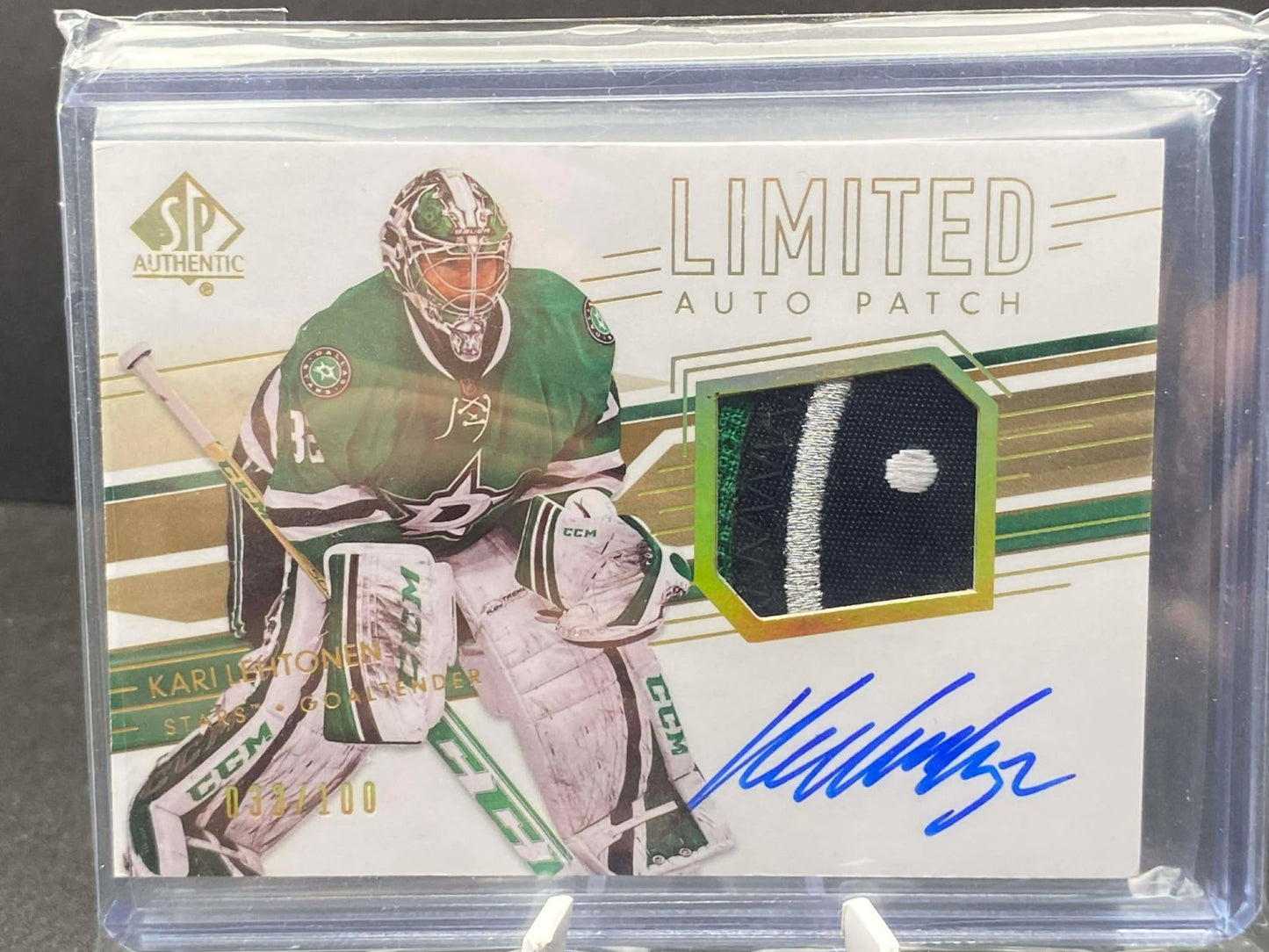 2014-15 SP Authentic #47 Kari Lehtonen Limited Auto Patch /100 Logo Dallas Stars