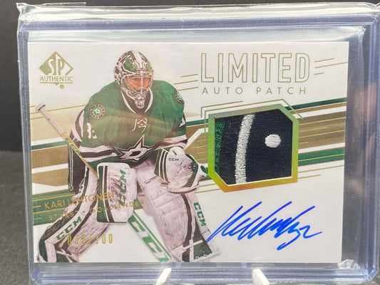 2014-15 SP Authentic #47 Kari Lehtonen Limited Auto Patch /100 Logo Dallas Stars