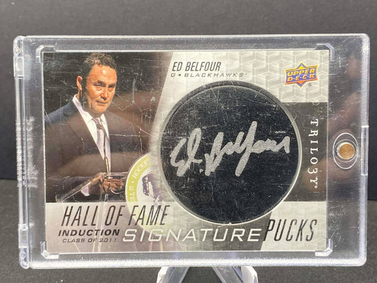 2017-18 UD Trilogy Hall of Fame Signature Pucks HOF Logo Ed Belfour Auto