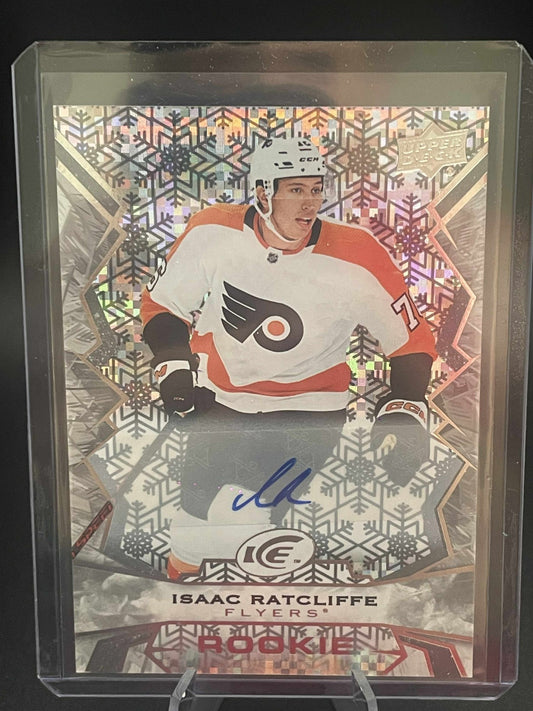 2022-23 UD Ice White Snowflakes Isaac Ratcliffe Rookie Auto #128 Philadelphia