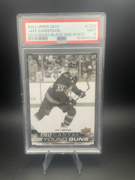 2022-23 UD Series 2 Canvas Black & White Young Guns #C223 Jake Sanderson PSA 9