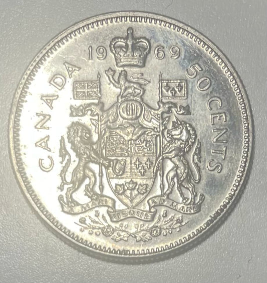 1969 Canadian Nickel Half Dollar 50 Cent Coin Canada REF I