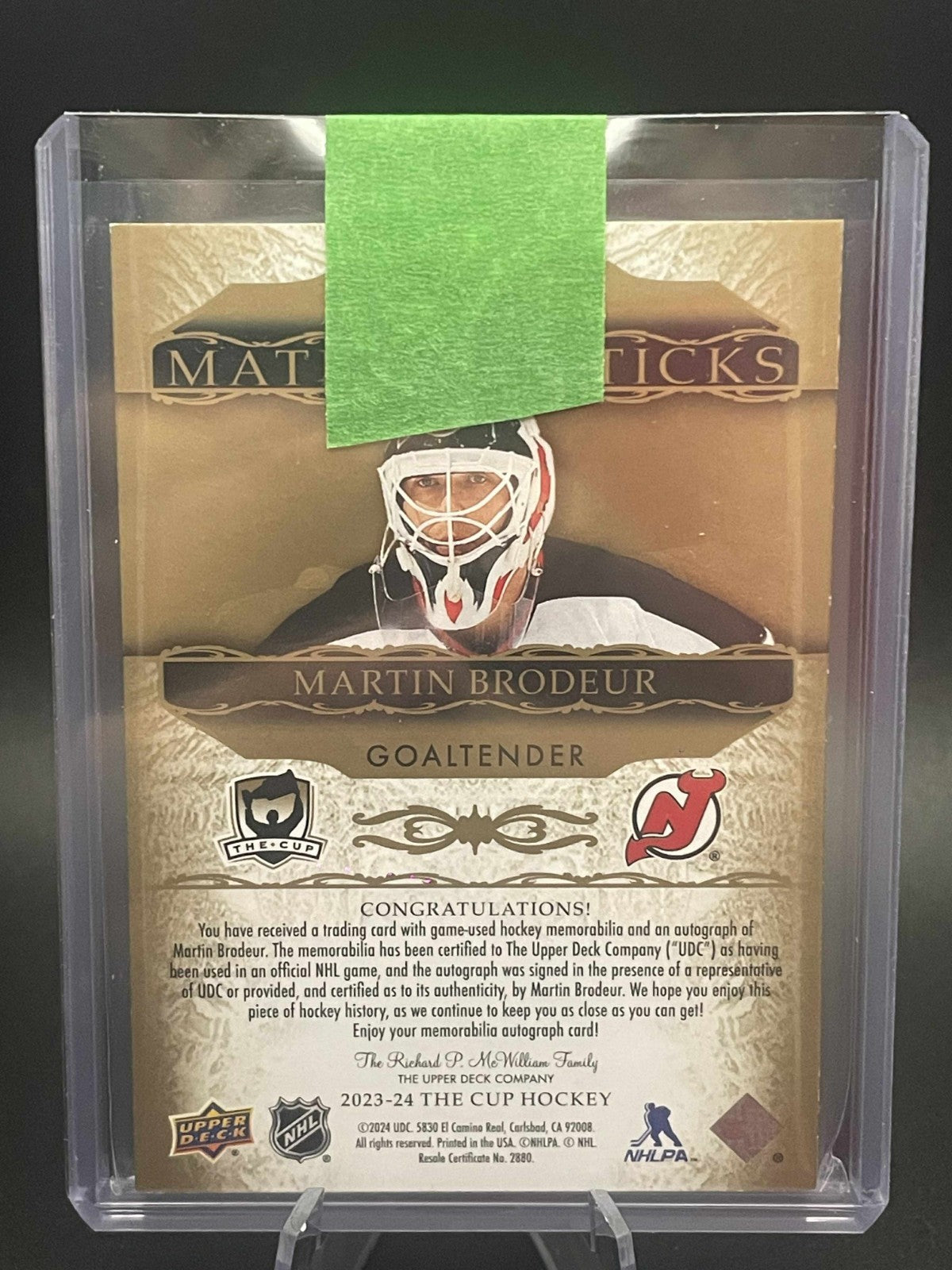 2023-24 Upper Deck The Cup Martin Brodeur Materialisticks Patch Auto #/15