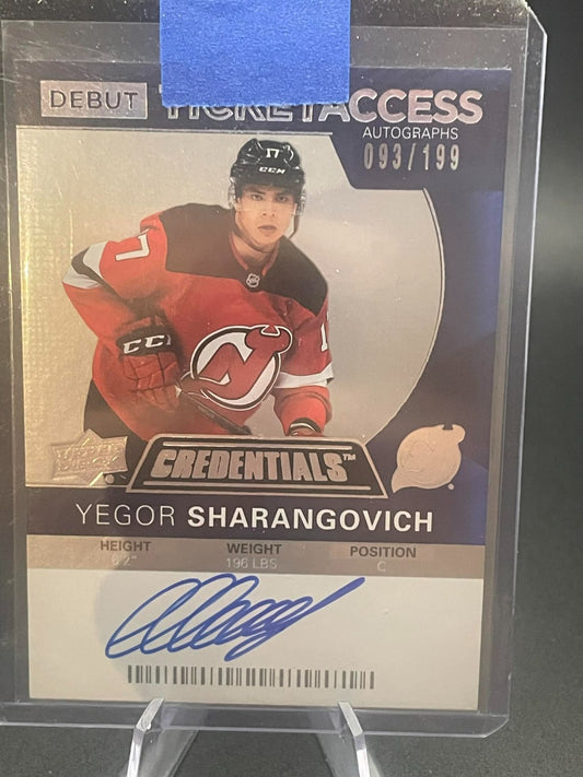 2021 UD CREDENTIALS YEGOR SHARANGOVICH 2020 21 DEBUT TICKET ACCESS AUTO /199
