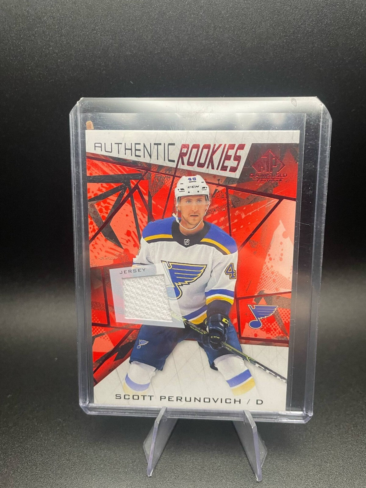 2021-22 SP Game Used Authentic Rookies Scott Perunovich Red Parallel Jersey/RC!!