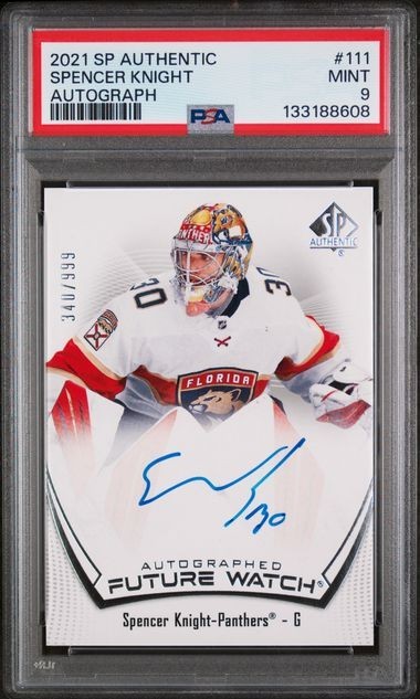 2021-22 SP Authentic Future Watch Auto Spencer Knight /999 PSA 9