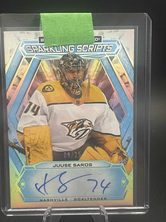 Juuse Saros 2023-24 Black Diamond Sparkling Scripts Auto /25