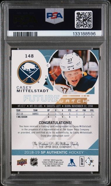 2018-19 Casey Mittelstadt UD SP Future Watch Auto FWA PSA 10 /999 Rookie RC