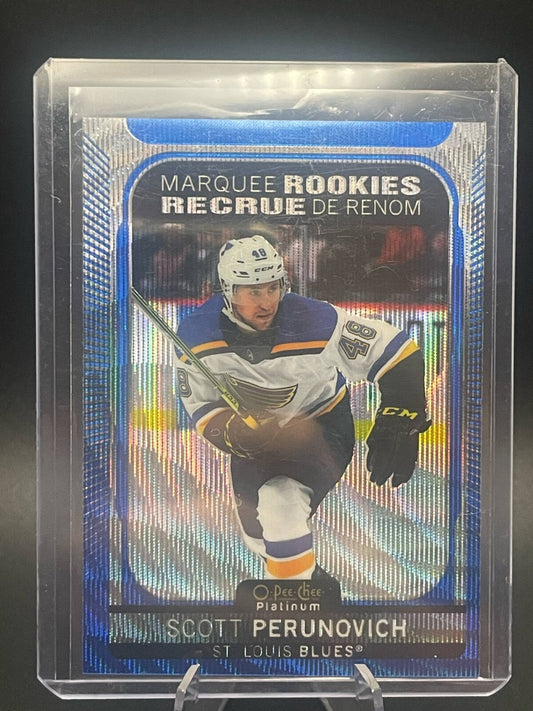 2021-22 O-Pee-Chee Platinum Marquee Rookies Blue Surge #288 Scott Perunovich RC