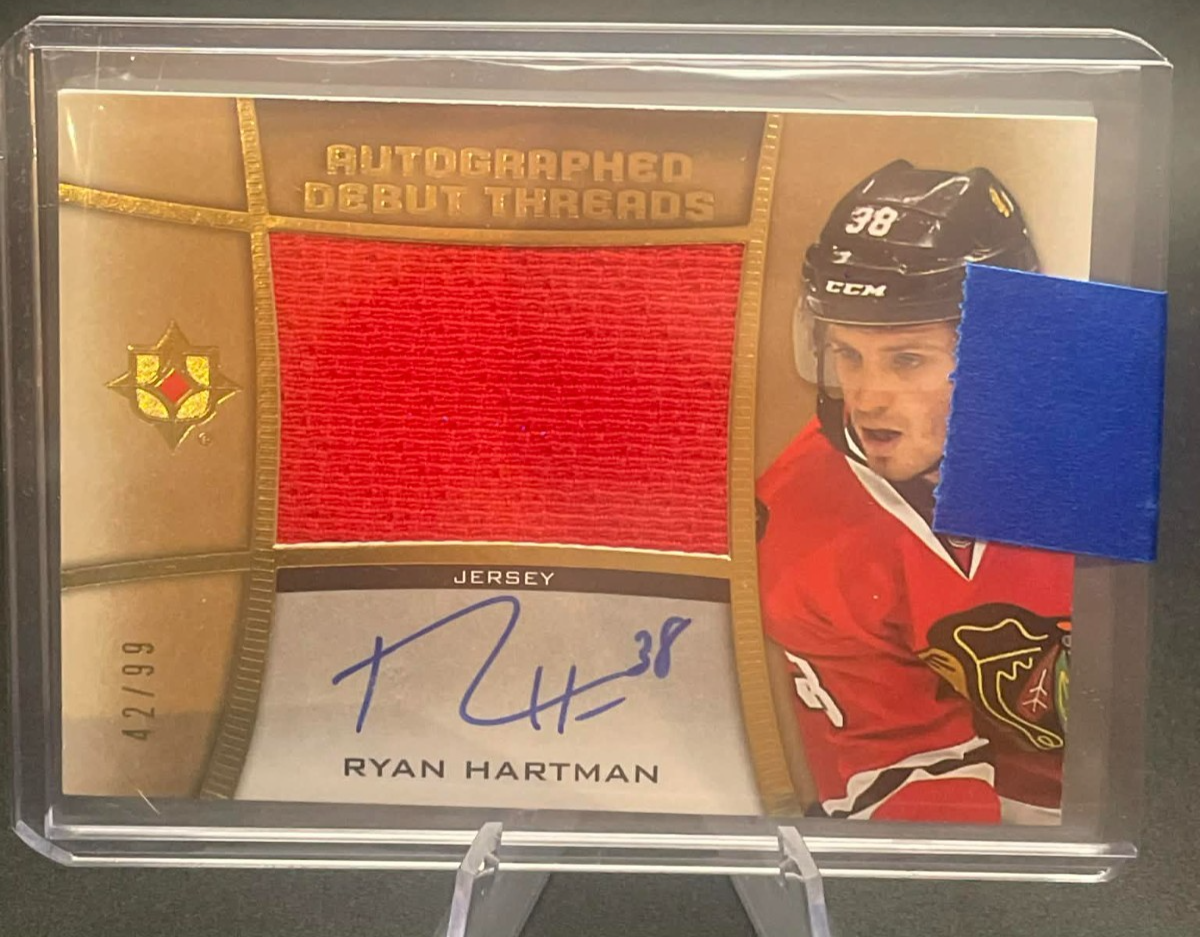 2015 UPPER DECK ULTIMATE COLLECTION RYAN HARTMAN DEBUT THREADS AUTO MEM RC /99