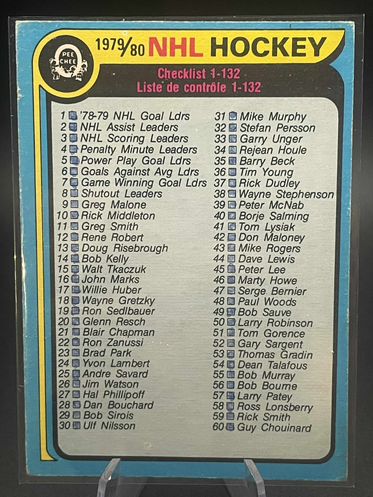 1979-80 O-Pee-Chee marked Checklist Wayne Gretzky Rookie Year #131