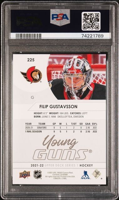 2021-22 Upper Deck Filip Gustavsson Young Guns #225 PSA 9 Minnesota Wild