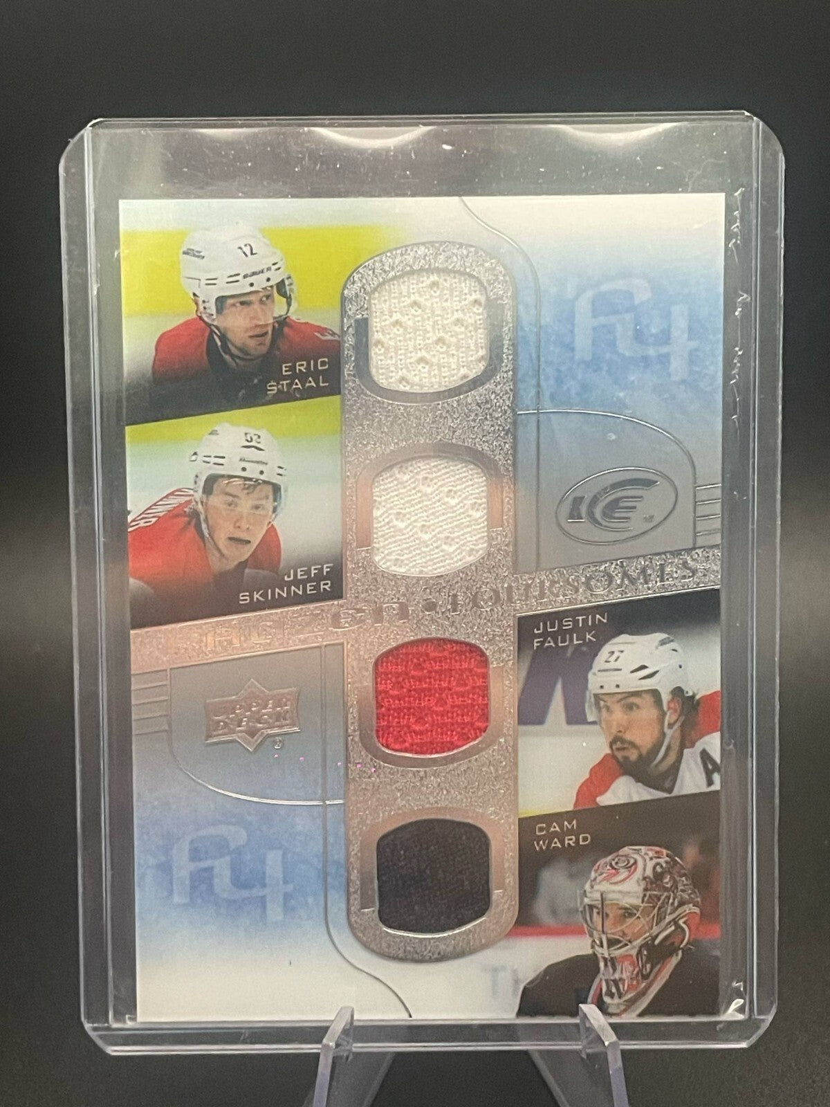2015-16 UD ICE STAAL/SKINNER/FAULK/WARD FROZEN FOURSOME QUAD JERSEY #F4-CANES