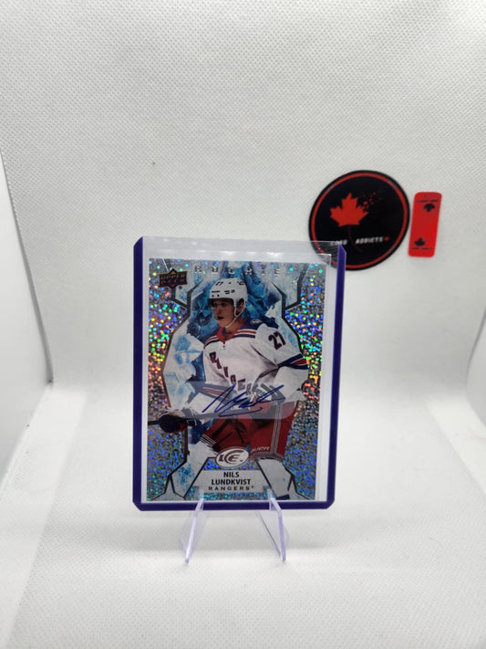 2021-22 UD Ice Rookie Auto White Sparkling Nils Lundkvist New York Rangers