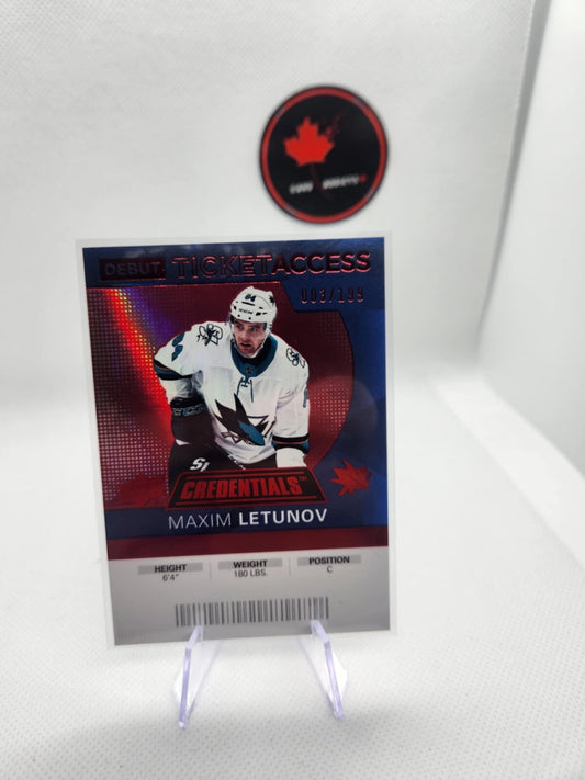 2021 Upper Deck Credentials 2020-21 Debut Ticket Access Red /199 Maxim Letunov