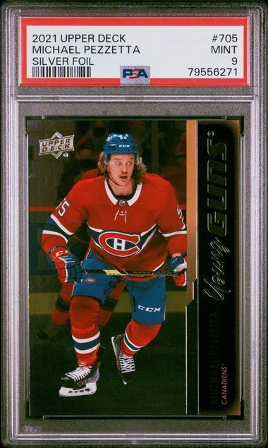 2021-22 UPPER DECK MICHAEL PEZZETTA YOUNG GUNS SILVER FOIL ROOKIE 705 PSA 9