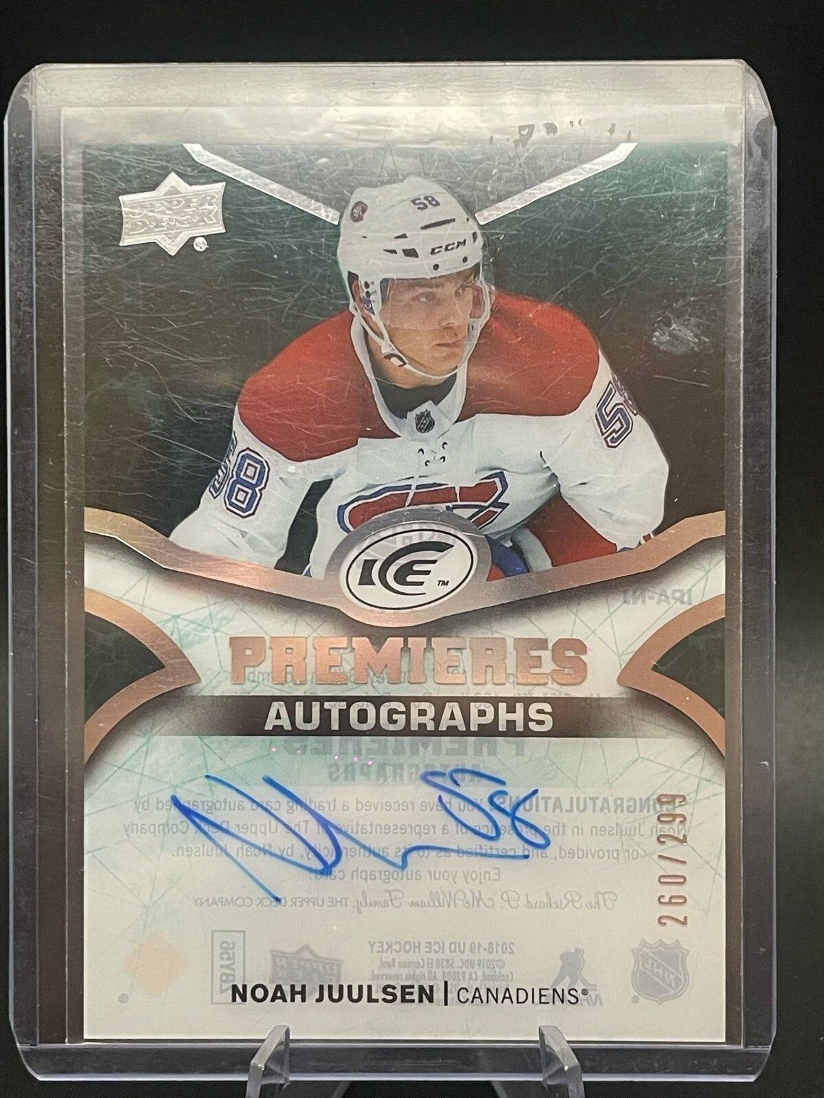 NOAH JUULSEN 2018-19 UD ICE PREMIERES MONTREAL CANADIENS AUTO /299
