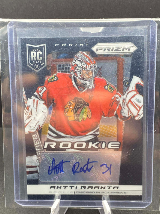 2013-14 PANINI ROOKIE ANTHOLOGY ANTTI RAANTA #334 PRIZM ROOKIE AUTO RC CHICAGO
