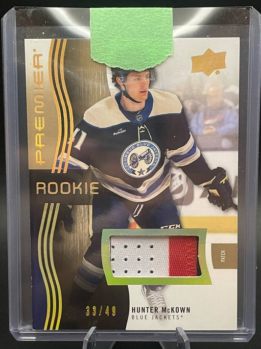 2023-24 Upper Deck Premier Hunter McKown Patch Blue Jackets #121 Rookie /49