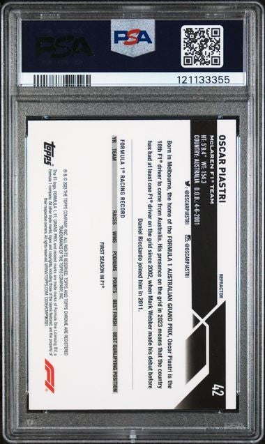 2023 Topps Chrome F1 #42 Oscar Piastri Refractor Rookie PSA 9 Mint