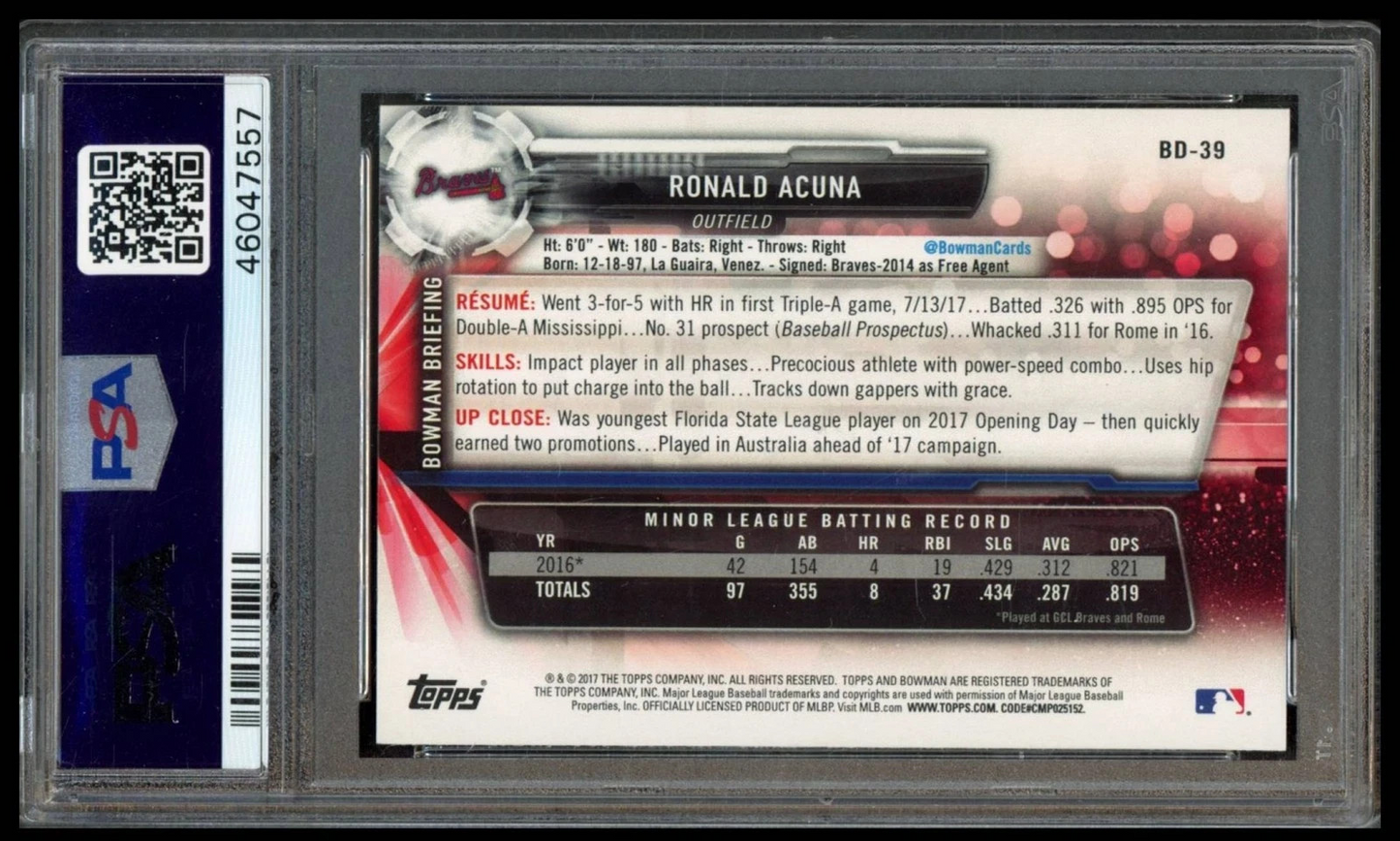2017 BOWMAN DRAFT #BD-39 RONALD ACUNA PSA 10