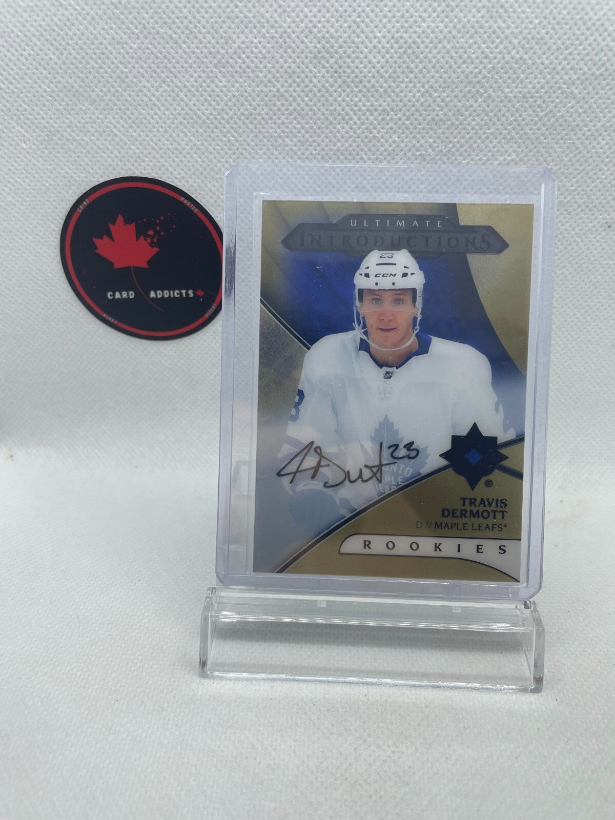 2018 19 Upper Deck Travis Dermott Ultimate Introductions Rookies Auto #UI-34
