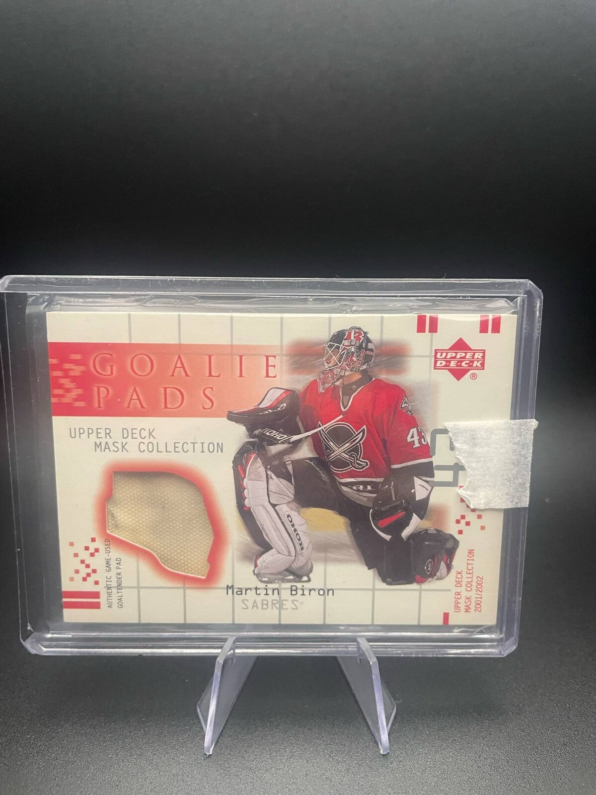 MARTIN BIRON 2001-02 UPPER DECK MASK COLLECTION GOALIE PAD #GP-MB BUFFALO SABRES