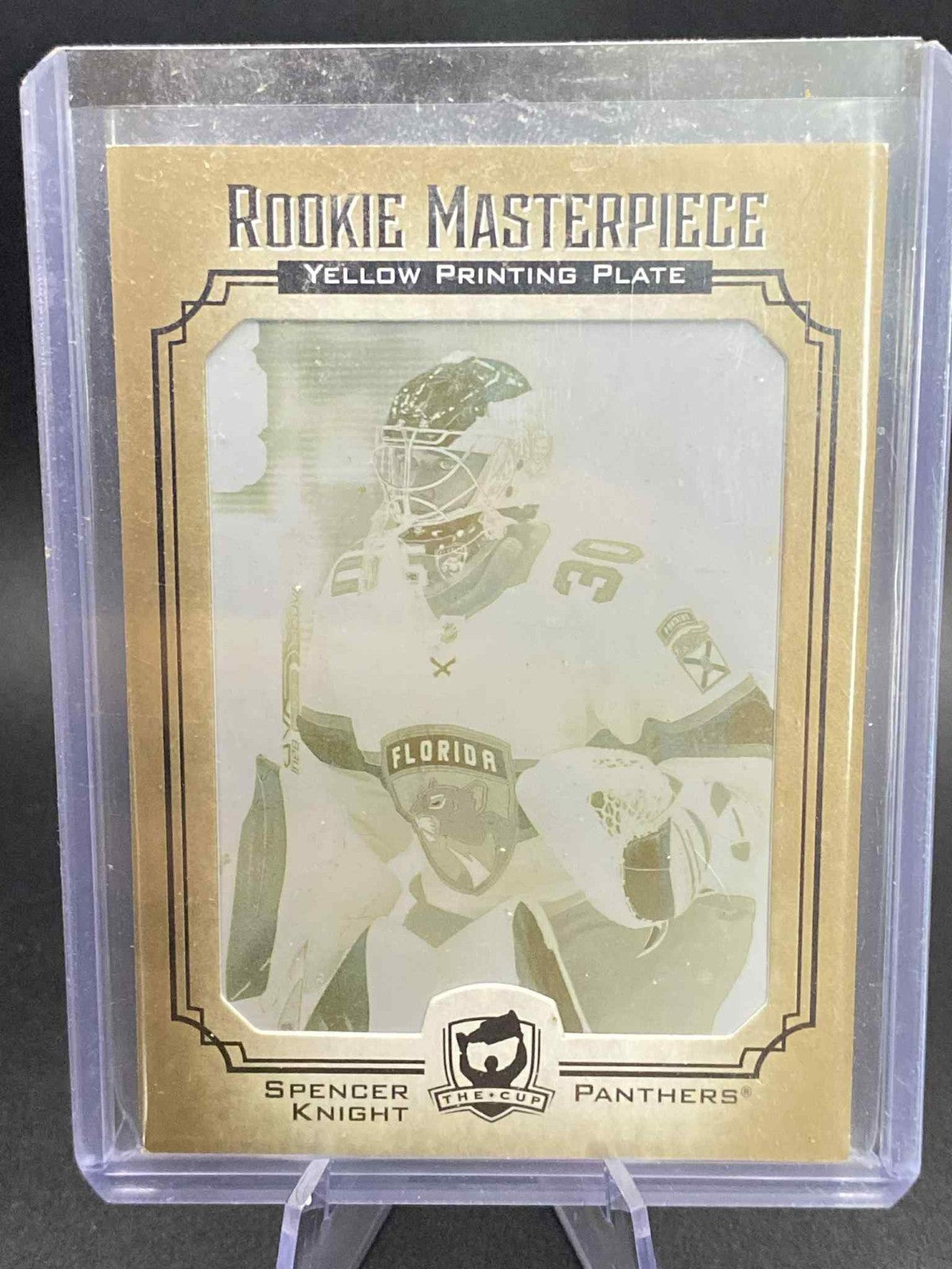 2021-22 The Cup Spencer Knight Rookie Masterpiece Yellow Printing Plate 1/1 (RC)