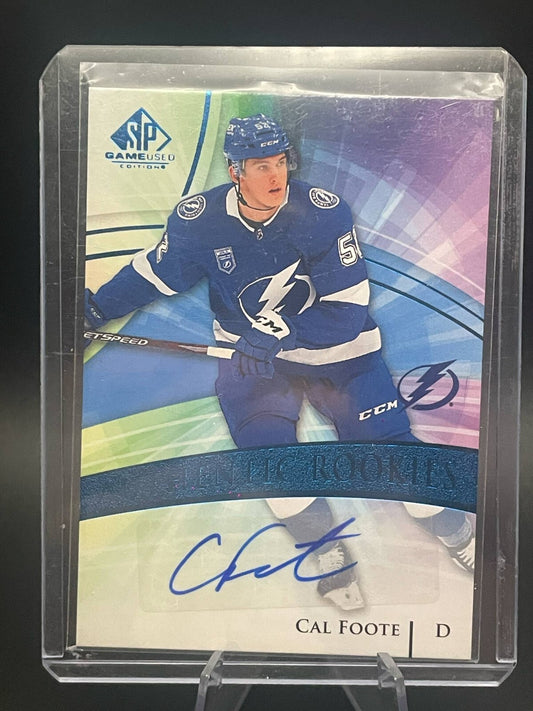 2020-21 Upper Deck SP Game Used Authentic Rookies Blue Cal Foote Rookie Auto