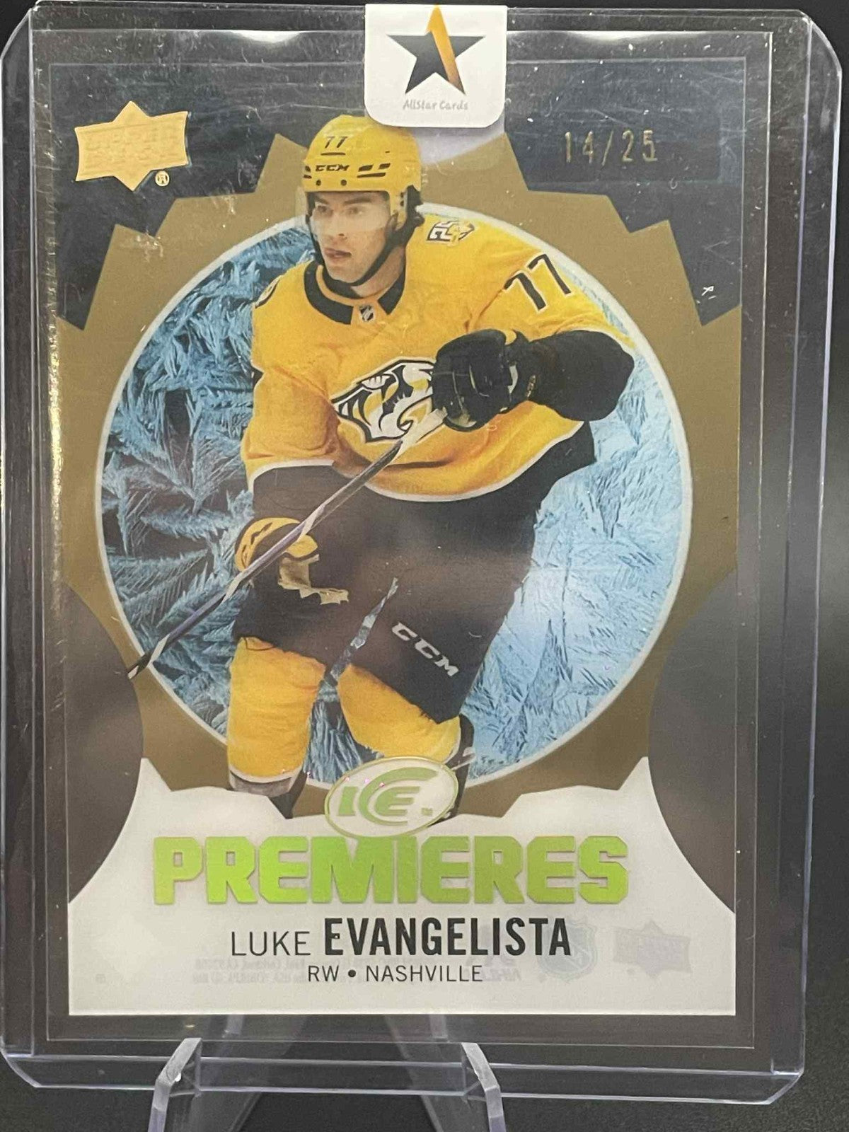 2023-24 UD Ice Premieres Gold Acetate TLuke Evangelista /25