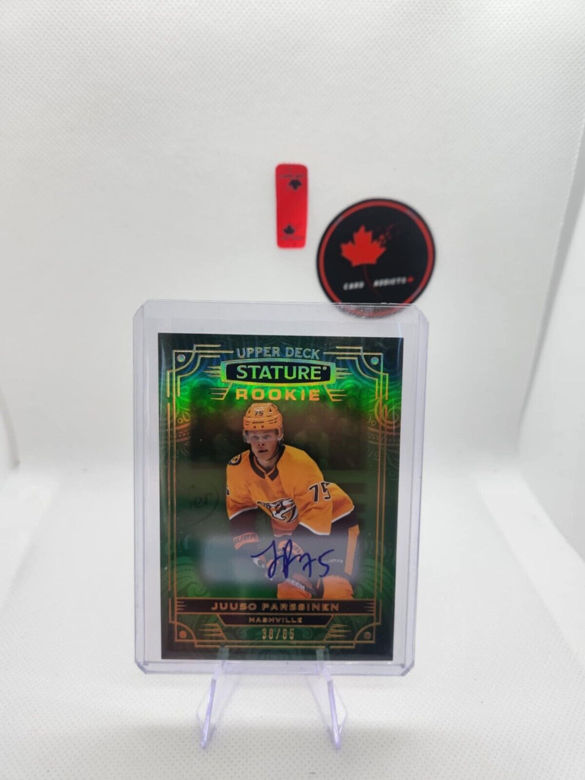2022-23 Upper Deck Stature Rookie Auto green Jusdo Parssinen #’d /65 Predators