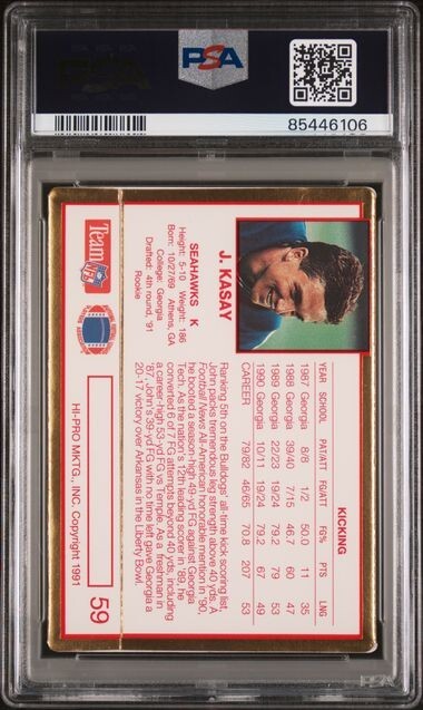 1991 Action Packed Rookie Update #59 John Kasay PSA 8 Mint RC