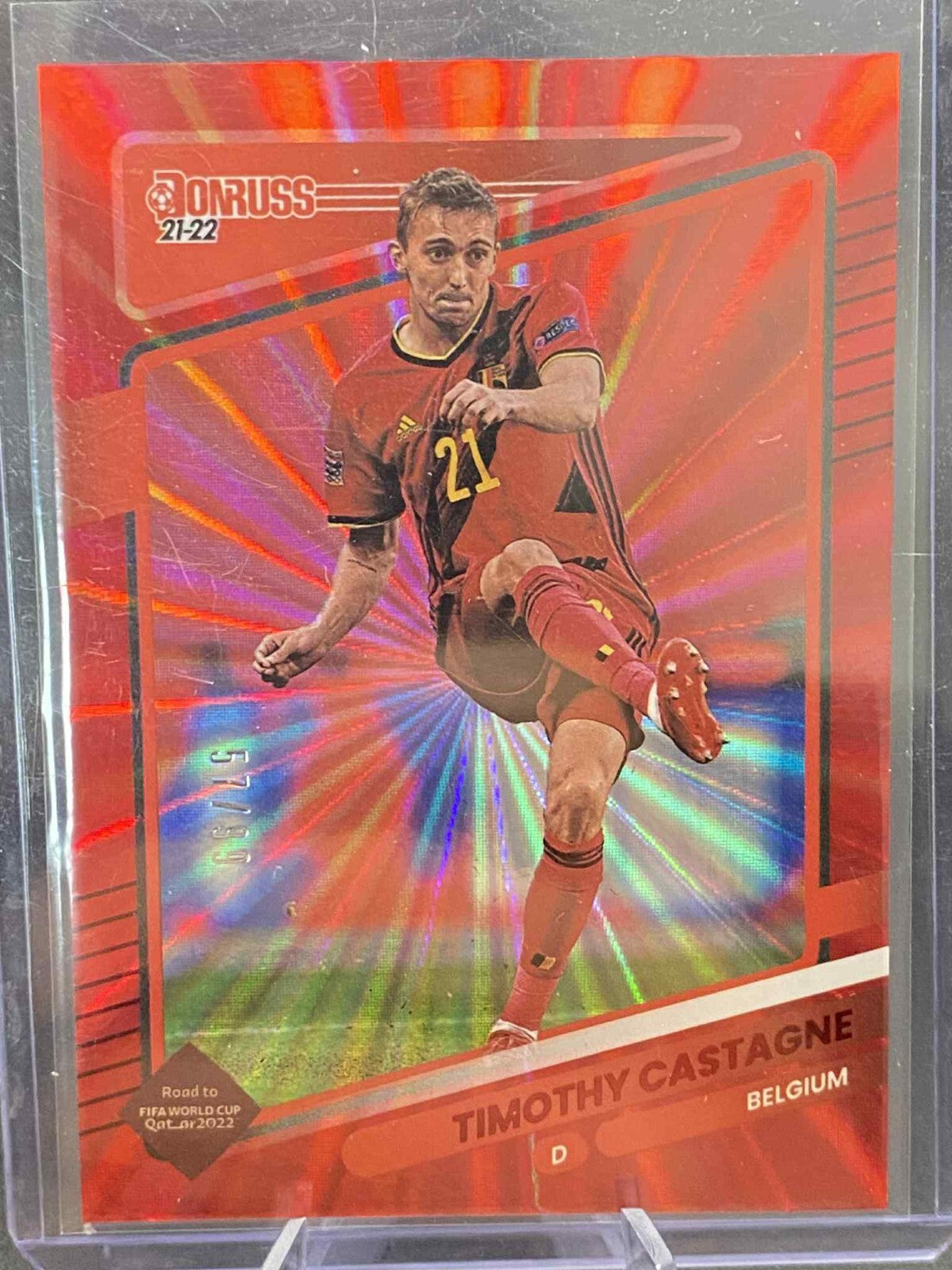 2021-22 Panini Donruss Road to Qatar Holo Red Laser /99 Timothy Castagne #14